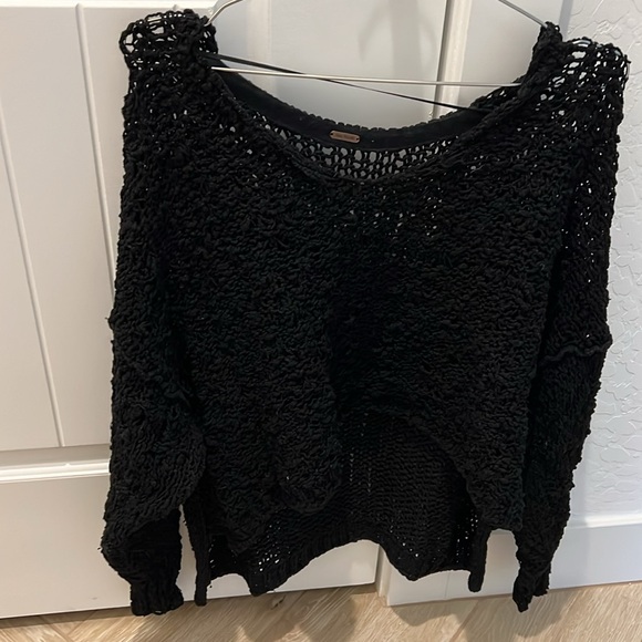 🆕 Free People Loose Knit All-Season Crop Sweater | Small/Medium | Black - Picture 1 of 7